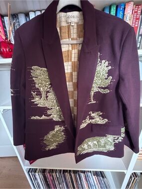 Embroidered Maroon Women's Oversized Blazer